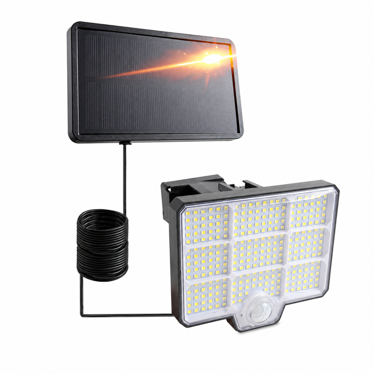 DA LIGHT Solarleuchte Aussen 294 LED Bewegungsmelder IP65 2-in-1 4 Modi | 2-in-1 Solarlampe: 294 LED, Bewegungsmelder, 1800mAh, IP65 wasserdicht – flexibel als Wandleuchte oder getrennt
