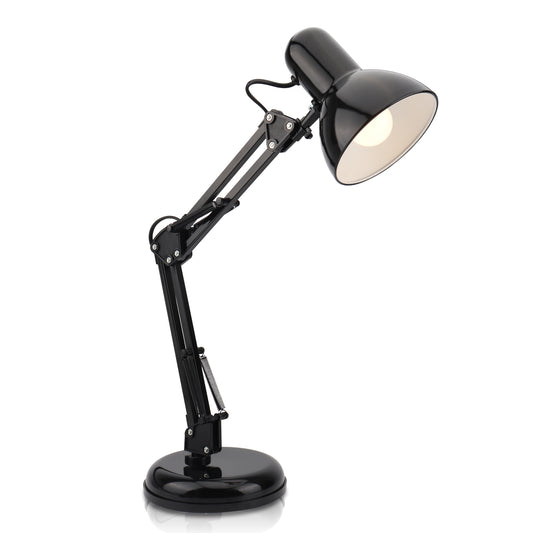 DA LIGHT Retro Tischlampe mit Gelenkarm aus Metall, 5.5W LED E14 inkl., Schreibtischlampe, Nachttischleuchte, Leselampe, Schwarz