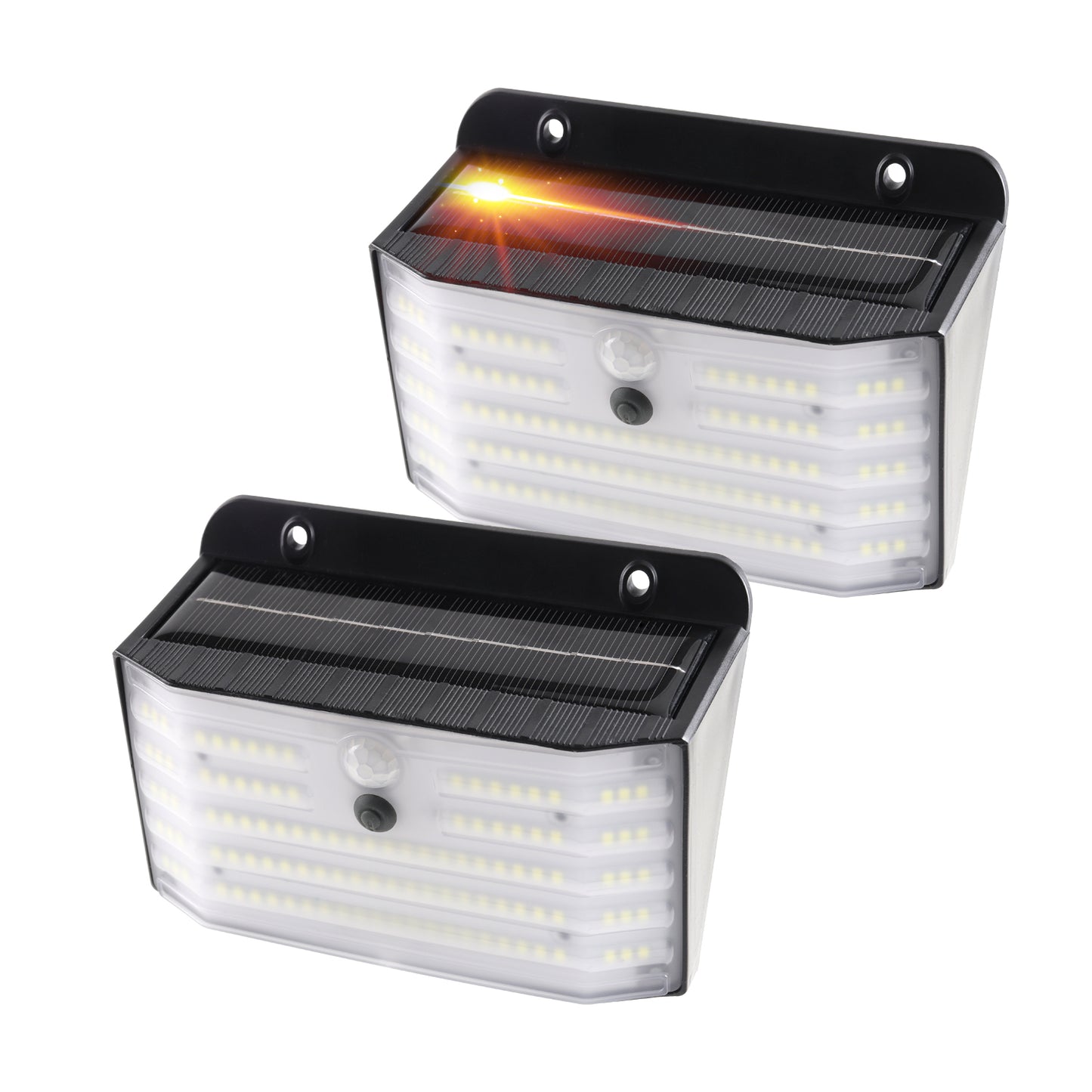 DA LIGHT Solarleuchte Außen mit Bewegungsmelder 2er Pack, 114 LED Kabellose Solarlampe für Außen, 200LM Kaltweiß 8500K, 3 Intelligente Modi, IP65 Wasserdicht, Solar Wandleuchte für Garten, Haustür, Zaun und Wege