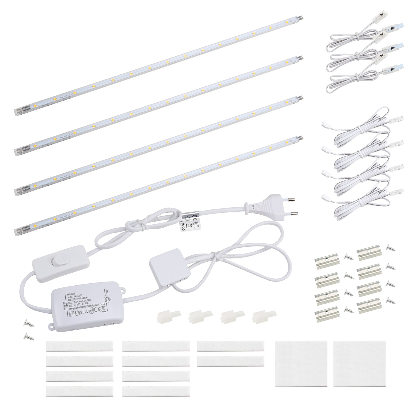 LED Unterbauleuchte 7W 700lm 6000K mit Schalter, erweiterbar, 4x41cm für Küche, Schrank und Vitrine. Kaltweißes Licht, Stecksystem zum Erweitern, einfache Montage ohne Werkzeug.