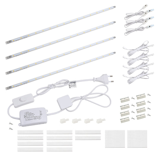 LED Unterbauleuchte 7W 700lm 6000K mit Schalter, erweiterbar, 4x41cm für Küche, Schrank und Vitrine. Kaltweißes Licht, Stecksystem zum Erweitern, einfache Montage ohne Werkzeug.