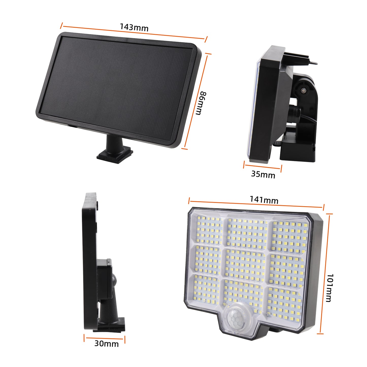 DA LIGHT Solarleuchte Aussen 294 LED Bewegungsmelder IP65 2-in-1 4 Modi | 2-in-1 Solarlampe: 294 LED, Bewegungsmelder, 1800mAh, IP65 wasserdicht – flexibel als Wandleuchte oder getrennt