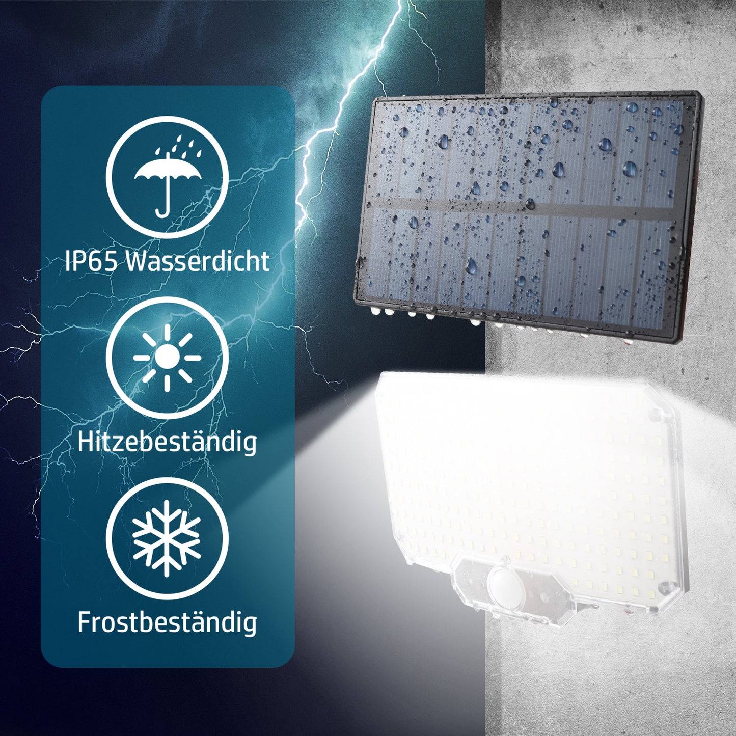 DA LIGHT Split Solarleuchte Außen Innen mit Fernbedienung, 234 LED Solarlampe mit 4,5m Kabel & Bewegungsmelder, 300LM 6500K, 3 Modi, IP65 Wasserdicht, Wandleuchte Solar für Schuppen, Garage und Garten