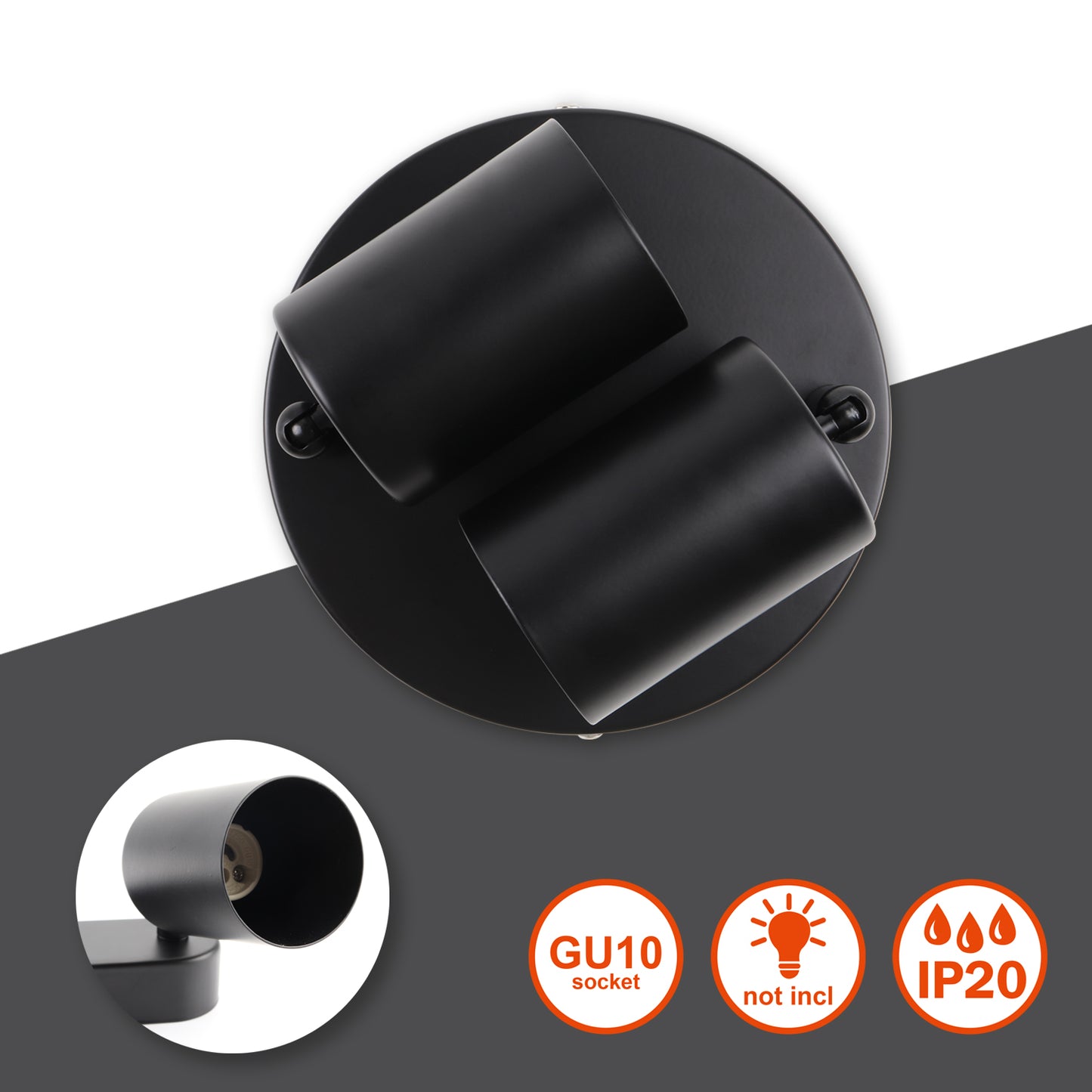 DA LIGHT Deckenstrahler 2 Flammig, Schwenkbar Deckenspot Wandspot 15CM, Deckenleuchte Schwarz GU10 (ohne Leuchenmittel) Spotlight Lampe Modern 230V Für Wohnzimmer Schlafzimmer Küchen