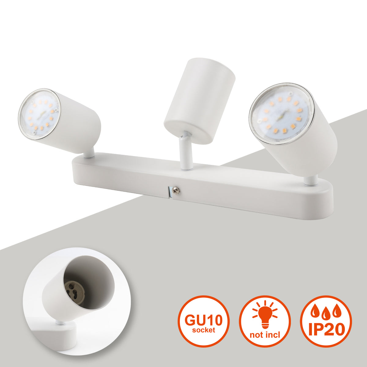DA LIGHT LED Deckenlampe 3-flammig, Dreh und Schwenkbar Deckenstrahler Spotleuchte Wandspot 30CM, GU10 (ohne Leuchtenmittel) Retro/Vintage Deckenleuchte 230V Weiß für Wohnzimmer Schlafzimmer Küchen