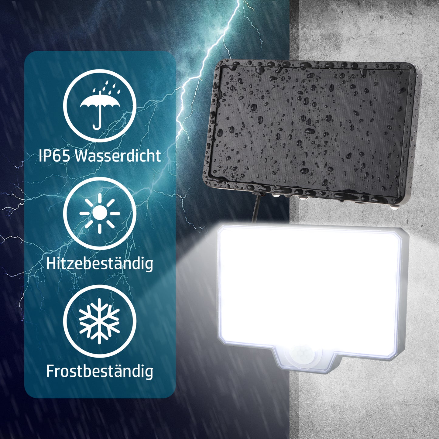 DA LIGHT Solarleuchte Aussen 294 LED Bewegungsmelder IP65 2-in-1 4 Modi | 2-in-1 Solarlampe: 294 LED, Bewegungsmelder, 1800mAh, IP65 wasserdicht – flexibel als Wandleuchte oder getrennt