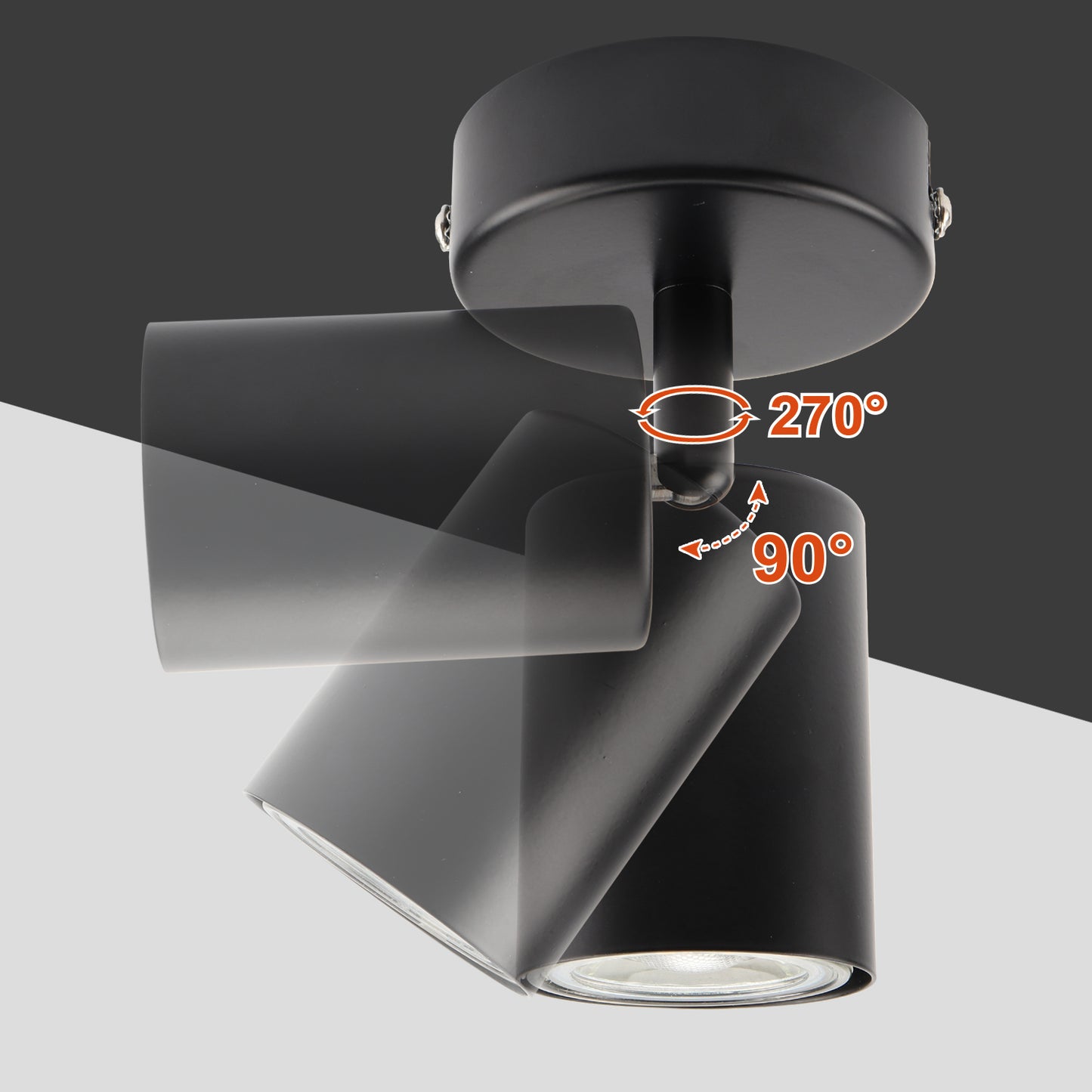 DA LIGHT LED Deckenlampe 1-flammig, Dreh und Schwenkbar Deckenstrahler Spotleuchte Wandspot, GU10 (ohne Leuchenmittel) Retro/Vintage Deckenleuchte 230V Schwarz für Wohnzimmer Schlafzimmer Küchen