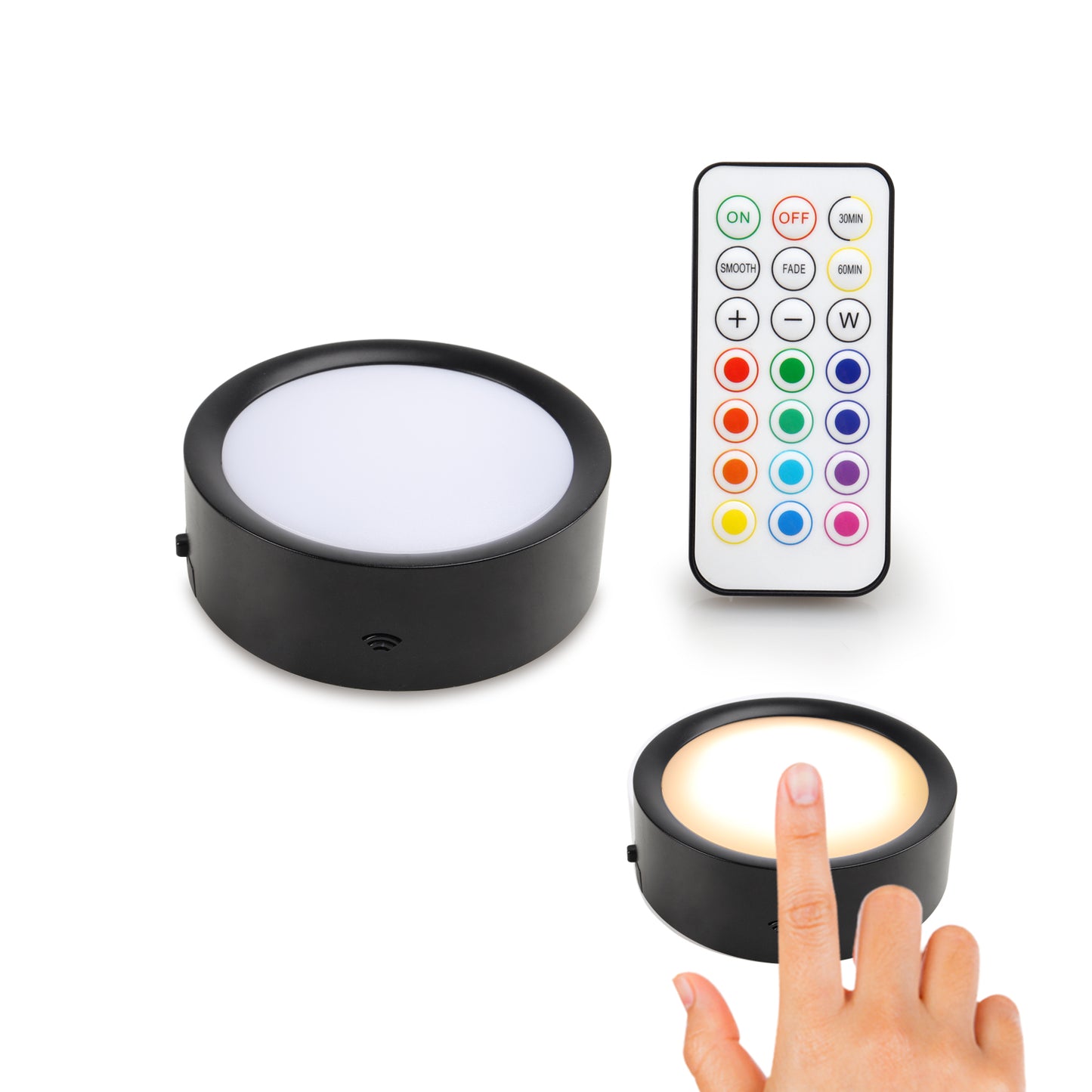 DA LIGHT Unterbauleuchte LED 2er Set Schwarz RGBW Akku Fernbedienung Timer | Schwarze RGBW LED Unterbauleuchte 2er Set mit Akku & Fernbedienung – kabellos, dimmbar, Timer, für Küche, Vitrine & Regal