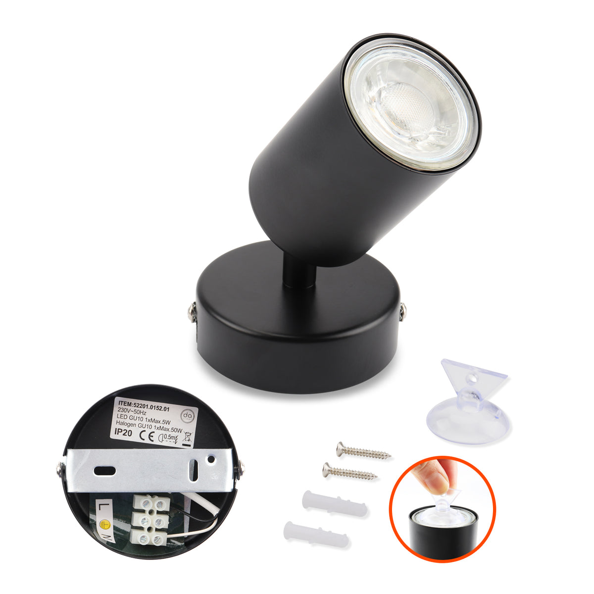 DA LIGHT LED Deckenlampe 1-flammig, Dreh und Schwenkbar Deckenstrahler Spotleuchte Wandspot, GU10 (ohne Leuchenmittel) Retro/Vintage Deckenleuchte 230V Schwarz für Wohnzimmer Schlafzimmer Küchen