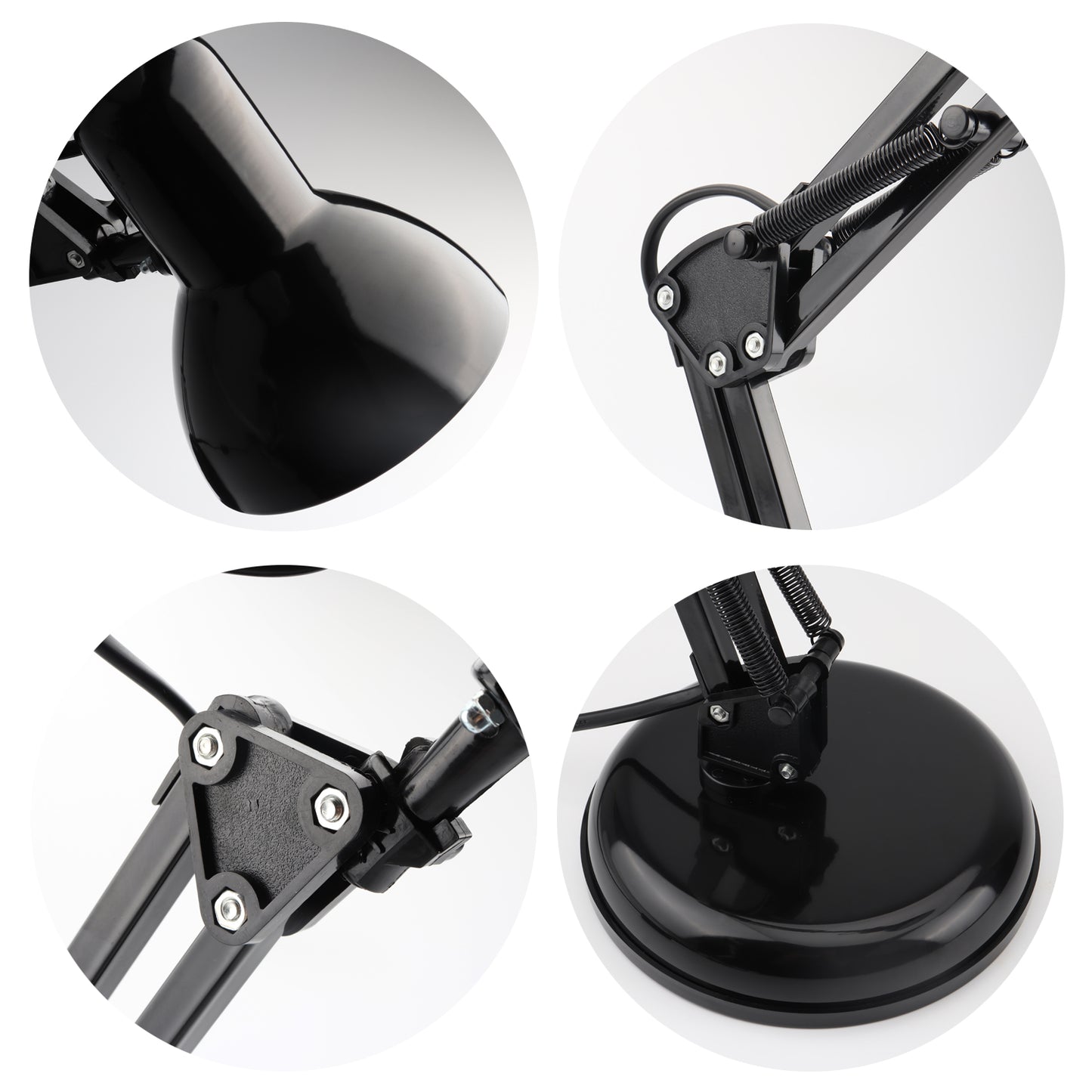 DA LIGHT Retro Tischlampe mit Gelenkarm aus Metall, 5.5W LED E14 inkl., Schreibtischlampe, Nachttischleuchte, Leselampe, Schwarz