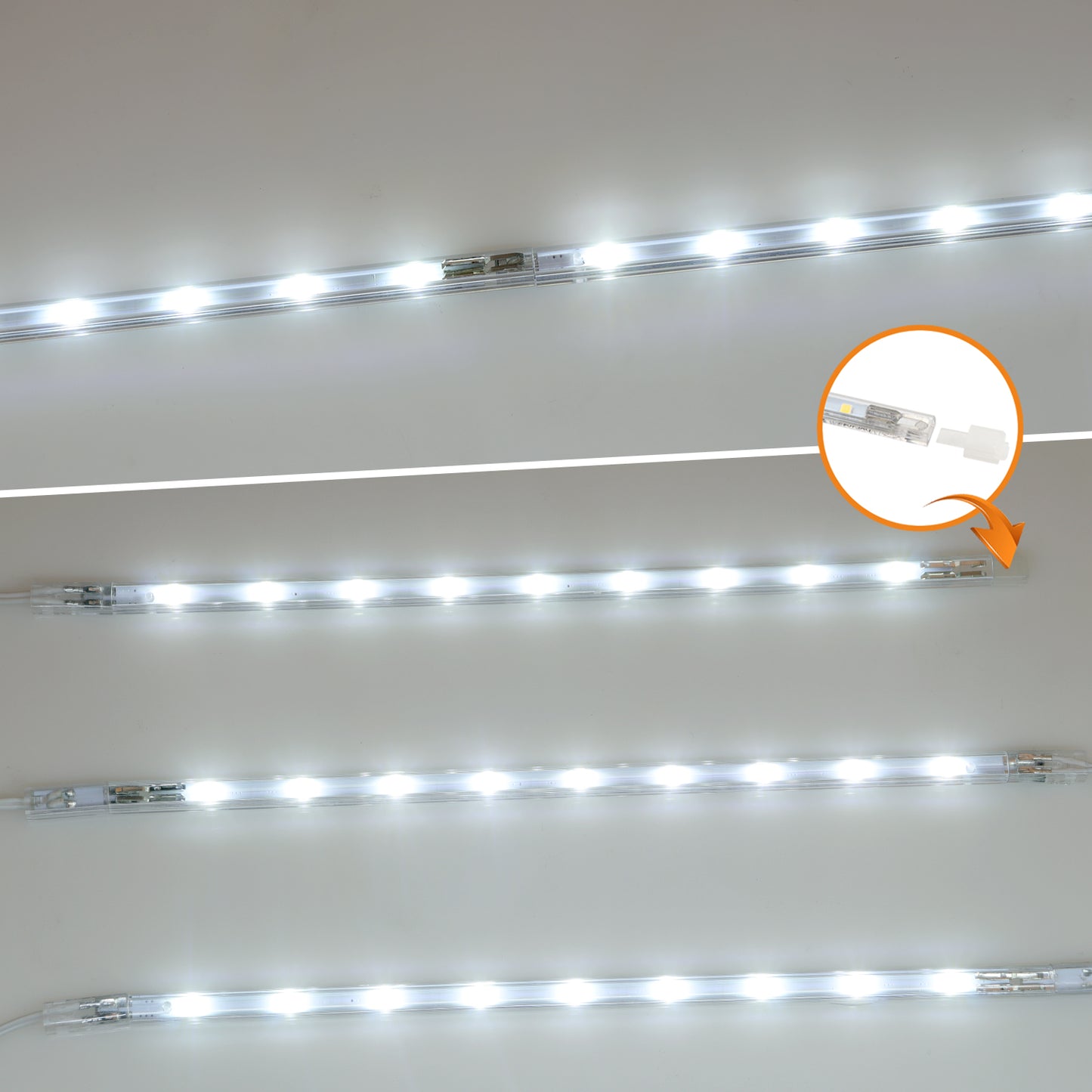 LED Unterbauleuchte 7W 700lm 6000K mit Schalter, erweiterbar, 4x41cm für Küche, Schrank und Vitrine. Kaltweißes Licht, Stecksystem zum Erweitern, einfache Montage ohne Werkzeug.