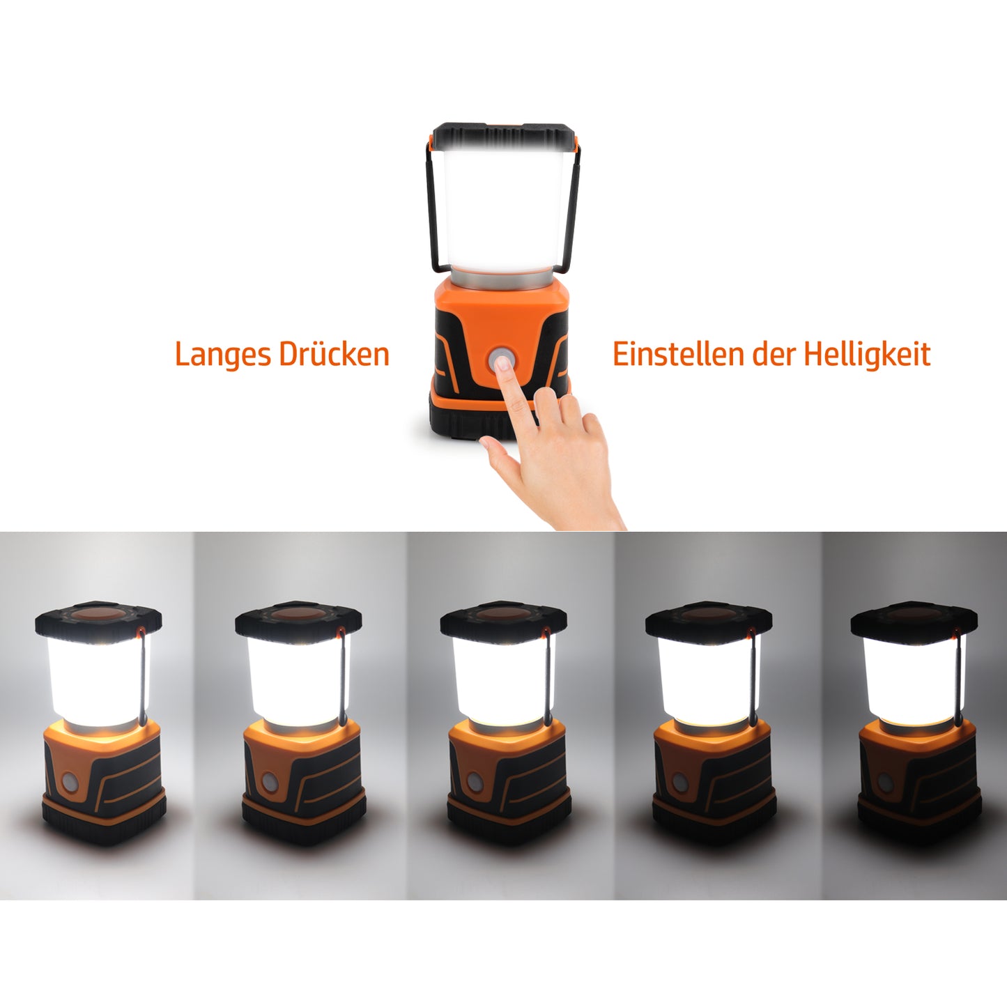 DA LIGHT LED Campinglampe Superhelle 1500 Lumen 4 Lichtmodi Dimmbarer Suchscheinwerfer Batteriebetriebene Notlampe Geeignet für Nachtwanderungen Zeltbeleuchtung Notfälle Stromausfälle usw. (Orange)