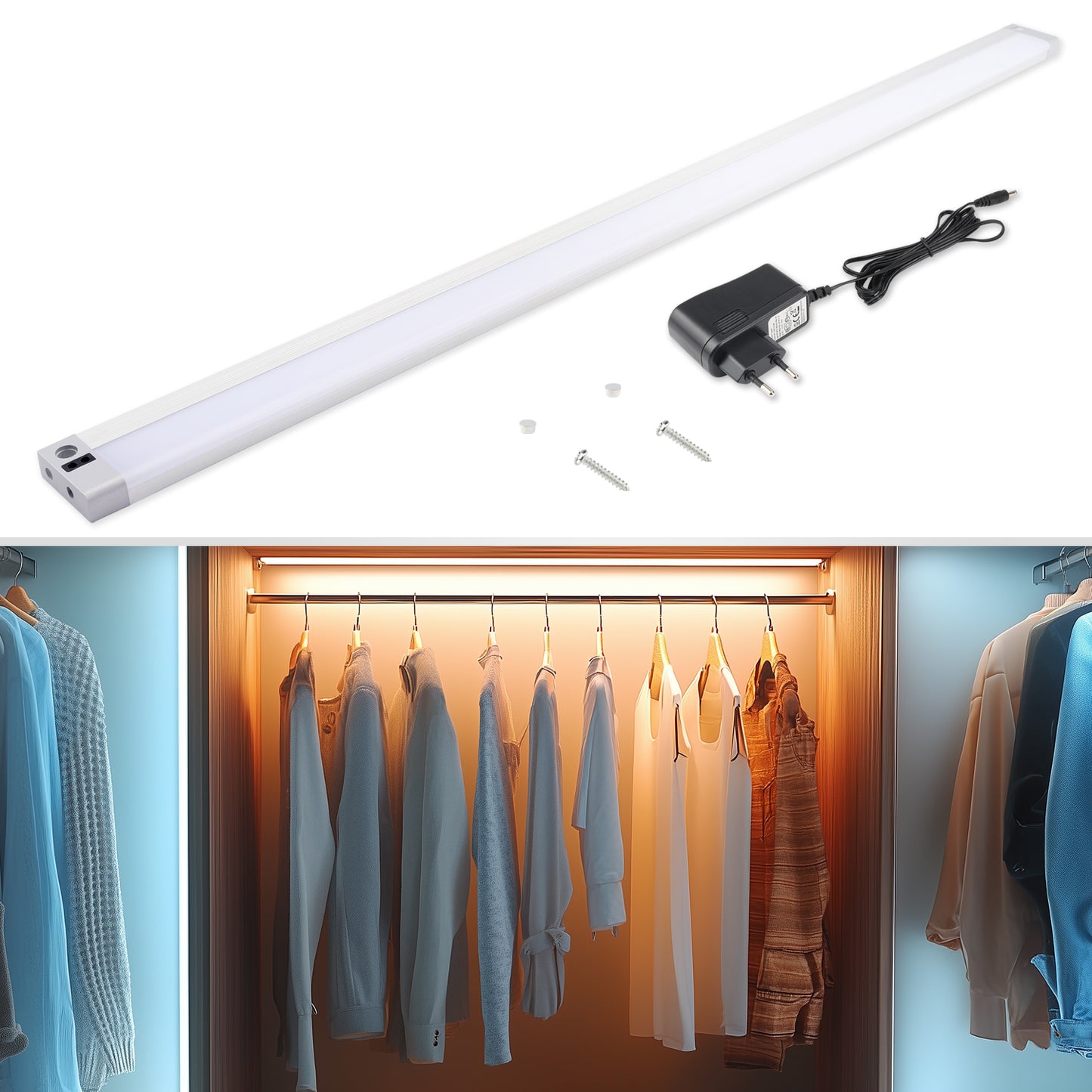 DA LIGHT LED Unterbauleuchte Küche mit Sensor – 57cm Schrankbeleuchtung Berührungslos – 4000K Neutralweiß 8W 620lm – 26V Niederspannung Küchenlampe für Arbeitsplatte & Vitrine, 1,5m Kabel