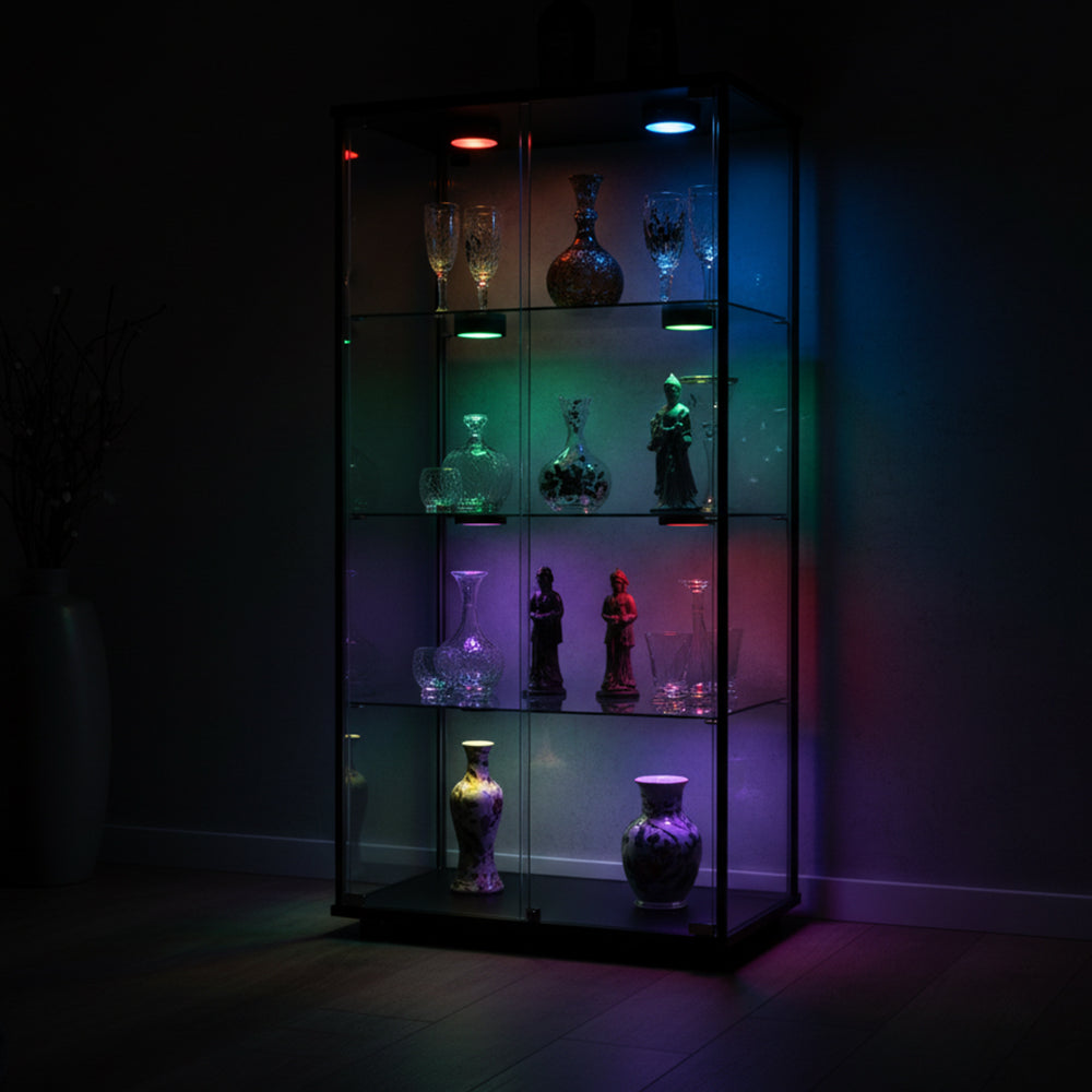 DA LIGHT Unterbauleuchte LED 2er Set Schwarz RGBW Akku Fernbedienung Timer | Schwarze RGBW LED Unterbauleuchte 2er Set mit Akku & Fernbedienung – kabellos, dimmbar, Timer, für Küche, Vitrine & Regal