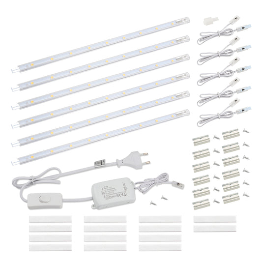 LED Unterbauleuchte 8W 760lm 3000K mit Schalter, erweiterbar, 6x26cm für Küche, Schrank und Vitrine. Warmweißes Licht, Stecksystem zum Erweitern, einfache Montage ohne Werkzeug.