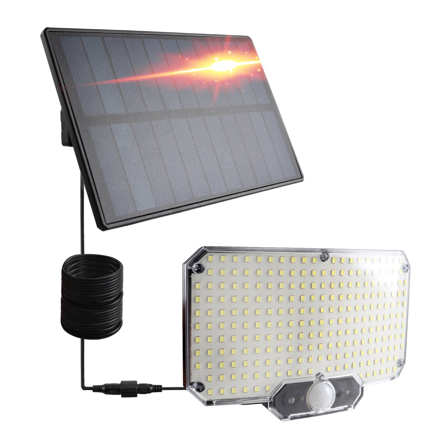 DA LIGHT Split Solarleuchte Außen Innen mit Fernbedienung, 234 LED Solarlampe mit 4,5m Kabel & Bewegungsmelder, 300LM 6500K, 3 Modi, IP65 Wasserdicht, Wandleuchte Solar für Schuppen, Garage und Garten