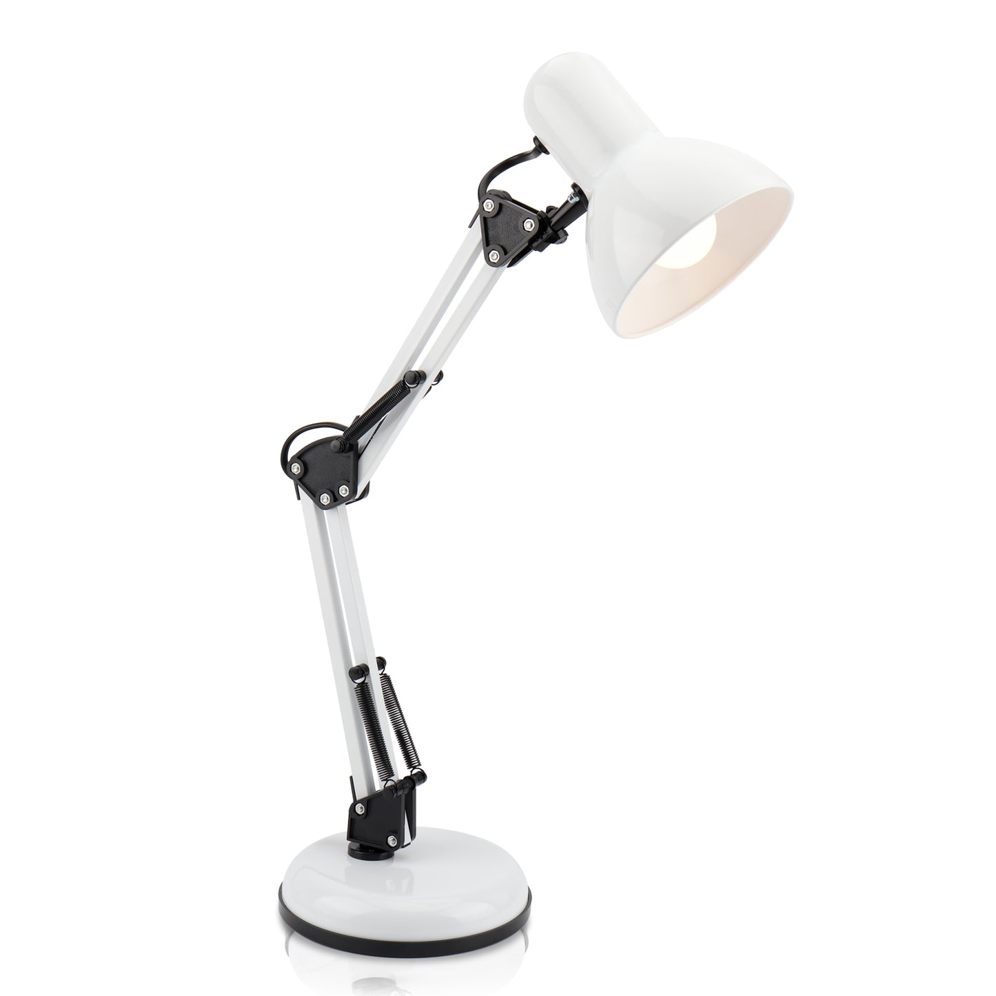 DA LIGHT Retro Tischlampe mit Gelenkarm aus Metall, 5.5W LED E14 inkl., Schreibtischlampe, Nachttischleuchte, Leselampe, Weiß