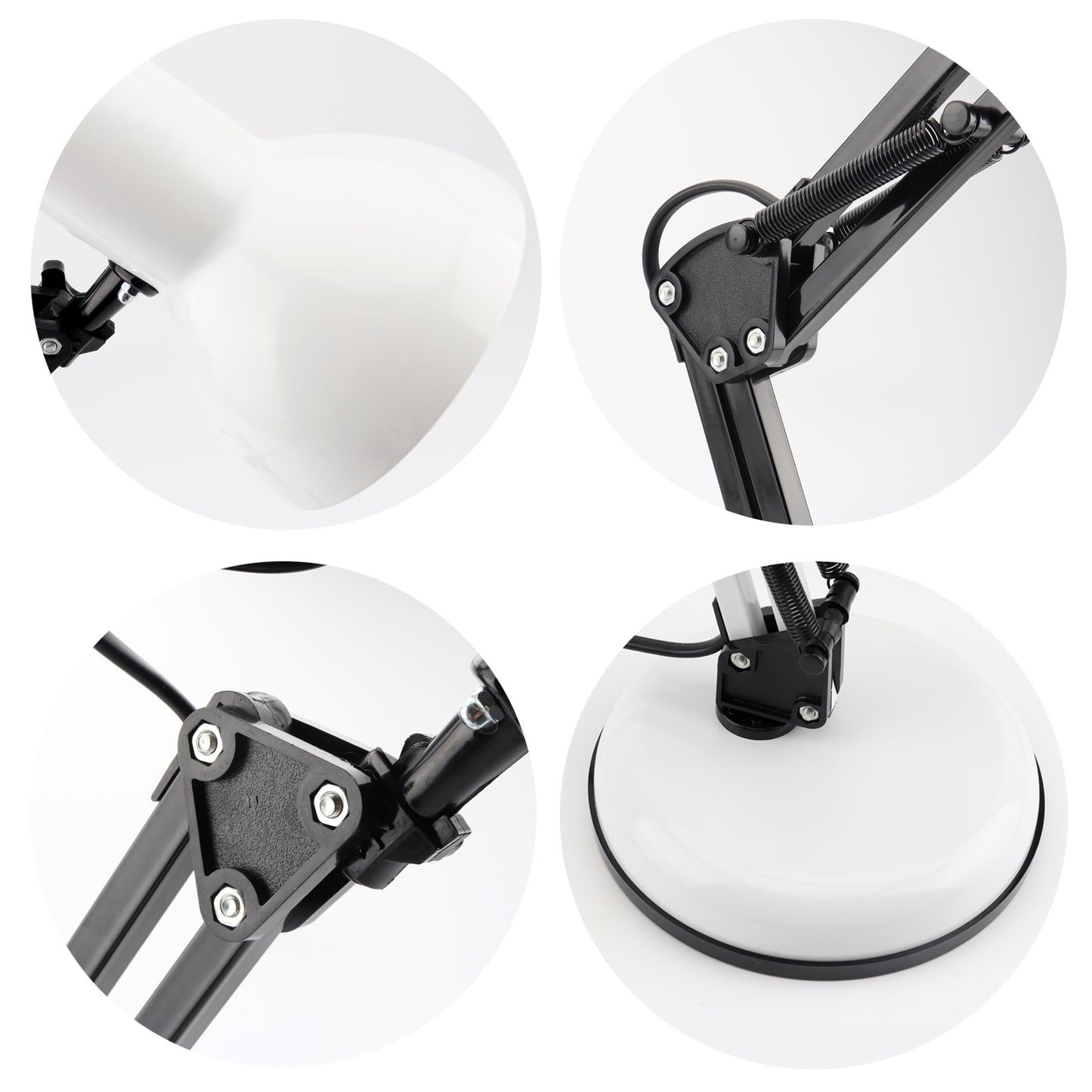 DA LIGHT Retro Tischlampe mit Gelenkarm aus Metall, 5.5W LED E14 inkl., Schreibtischlampe, Nachttischleuchte, Leselampe, Weiß